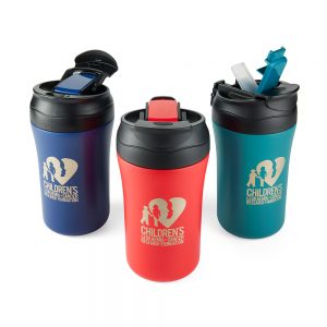 coffee mugs blue red and teal